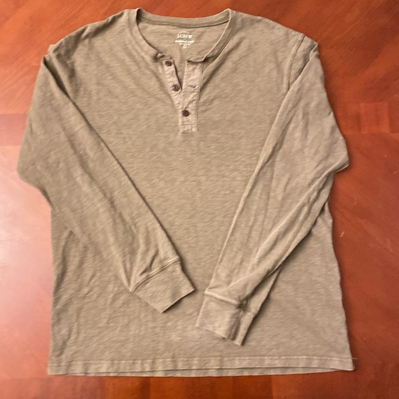 J. Crew Men’s LARGE Cotton Henley T Long Sleeve Green - Picture 3 of 9